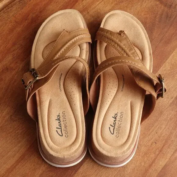 Clarks Brown Leather Sandals with Moccasin Stitching - Picture 8 of 15
